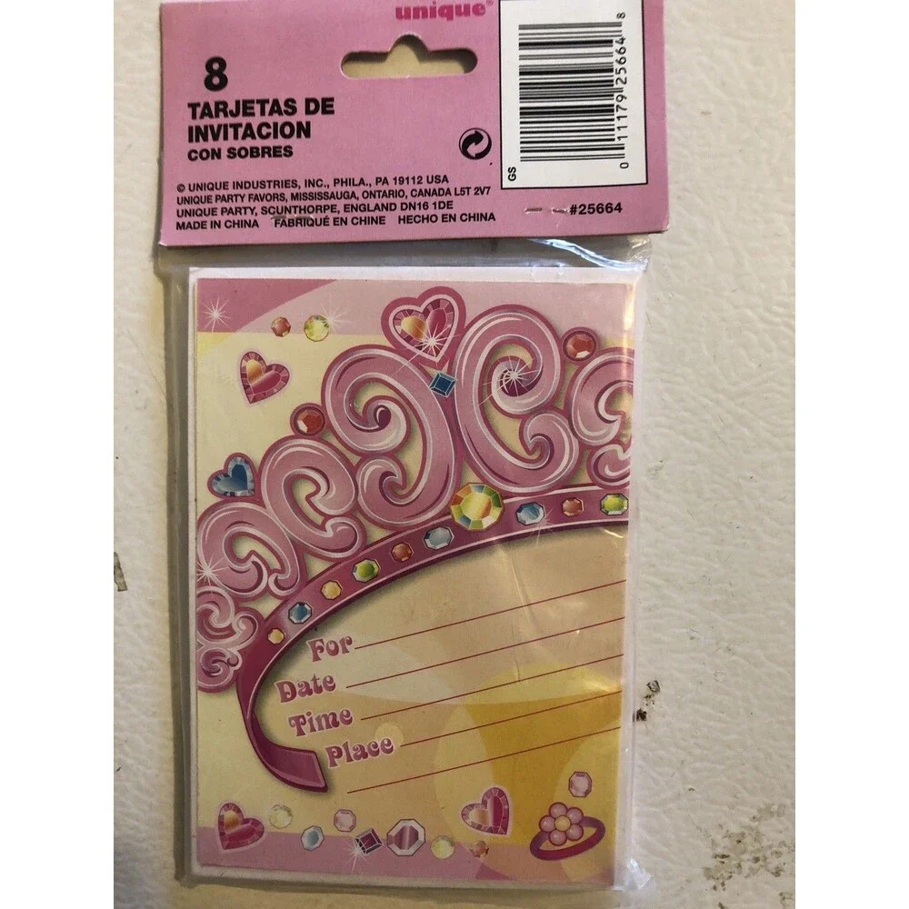 PRINCESS PARTY BIRTHDAY Invitations  3 Pack + Envelopes UNIQUE